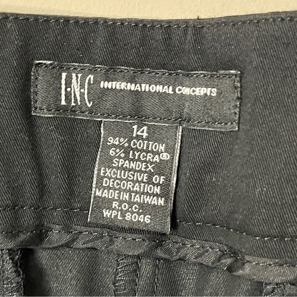 INC Women’s Black Cropped Cotton Stretch Twill Pants with Ribbon Belt, Size 14 - Picture 10 of 11